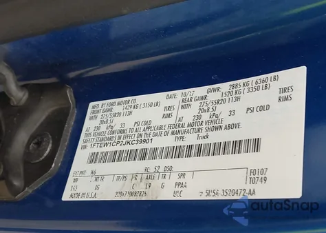 2018 Ford F-150 Xl из США, поврежденный, VIN 1FTEW1CP2JKC39901